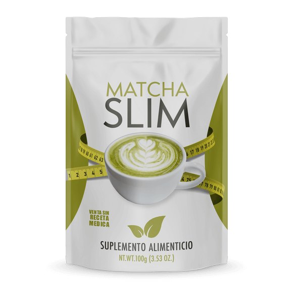 Matcha Slim: Presentación en bolsa de 100 g, etiquetada como suplemento alimenticio.